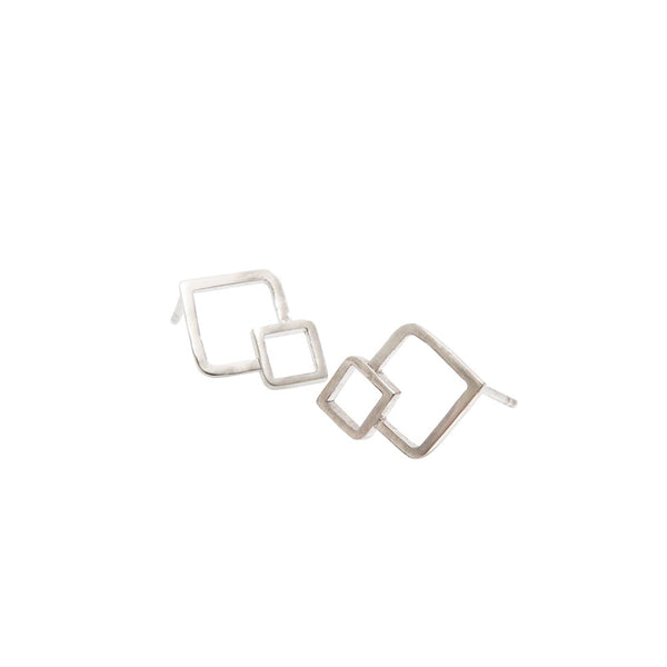 Fusion Overlapping Silver Stud Earrings - Small