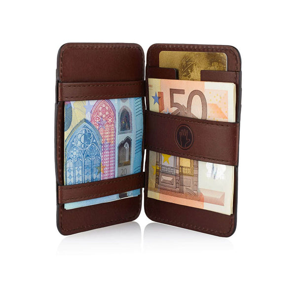 Magic Wallet Chocolate Brown Leather Wallet w. Brown Suede Lining