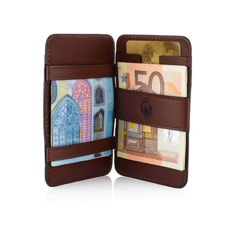 Magic Wallet Chocolate Brown Leather Wallet w. Brown Suede Lining