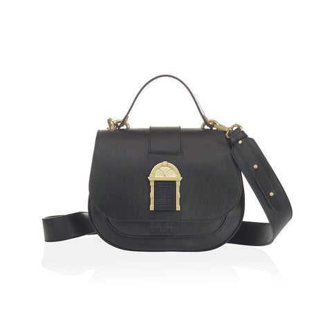 Door Bag Black Leather Crossbody Bag w. Black Door