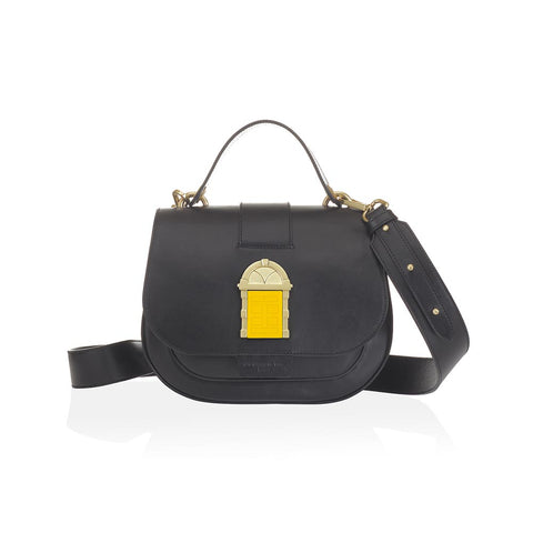 Door Bag Black Leather Crossbody Bag w. Yellow Door