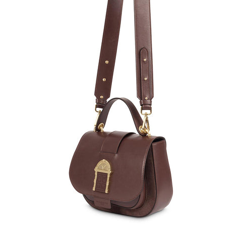 Door Bag Chocolate Brown Leather Crossbody Bag w. Brown Door