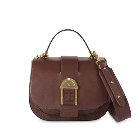 Door Bag Chocolate Brown Leather Crossbody Bag w. Brown Door