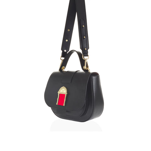 Door Bag Black Leather Crossbody Bag w. Red Door