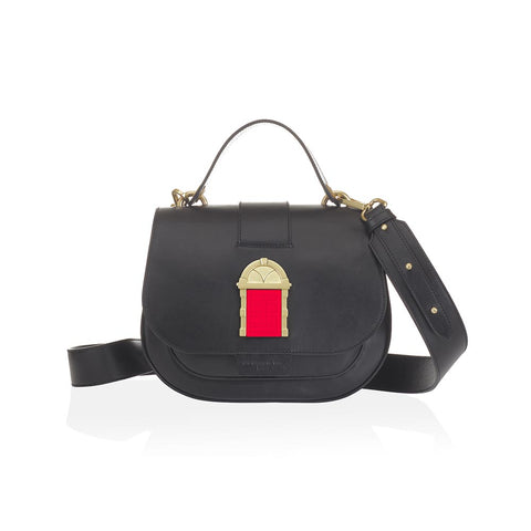 Door Bag Black Leather Crossbody Bag w. Red Door