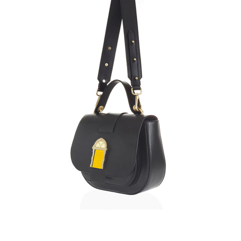 Door Bag Black Leather Crossbody Bag w. Yellow Door