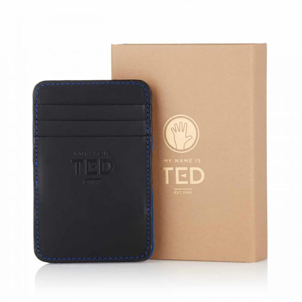 Magic Wallet Black Leather Wallet w. Blue Suede Lining