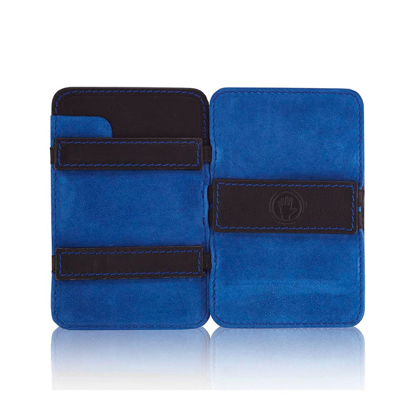 Magic Wallet Black Leather Wallet w. Blue Suede Lining