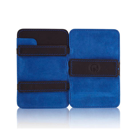 Magic Wallet Black Leather Wallet w. Blue Suede Lining