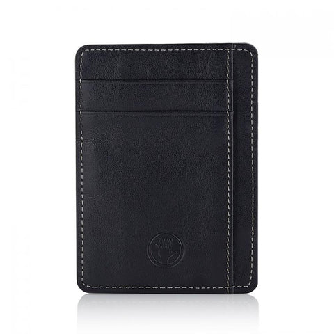Magic Wallet Black Leather Wallet w. Grey Suede Lining