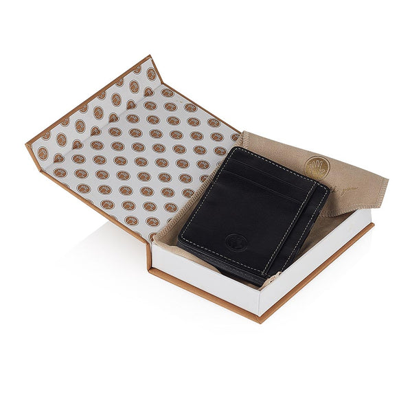 Magic Wallet Black Leather Wallet w. Grey Suede Lining
