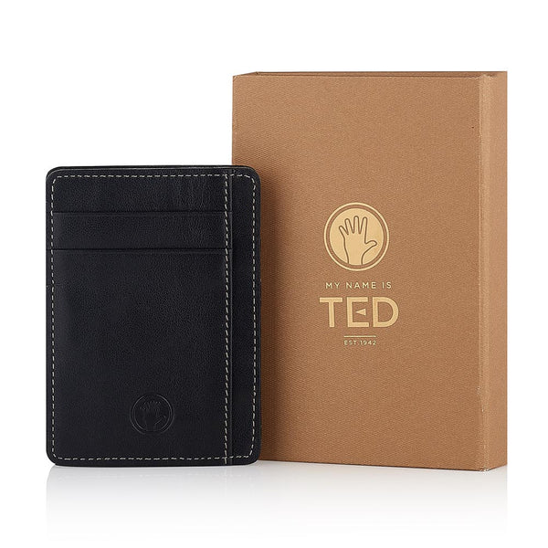 Magic Wallet Black Leather Wallet w. Grey Suede Lining