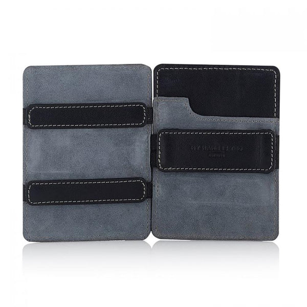 Magic Wallet Black Leather Wallet w. Grey Suede Lining