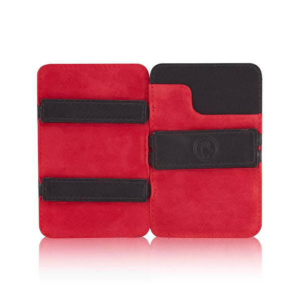 Magic Wallet Black Leather Wallet w. Red Suede Lining