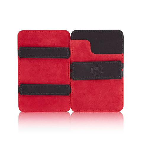Magic Wallet Black Leather Wallet w. Red Suede Lining