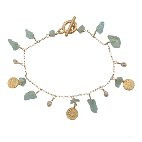 Coin Charm Gold-Plated Aqua Bracelet