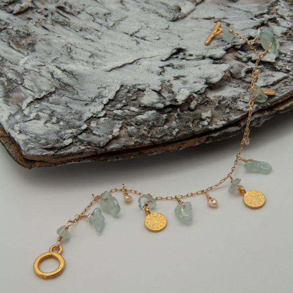 Coin Charm Gold-Plated Aqua Bracelet