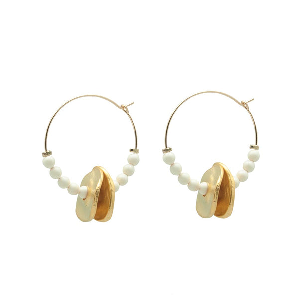 Beaded Gold-Plated & Ivory Midi Hoops