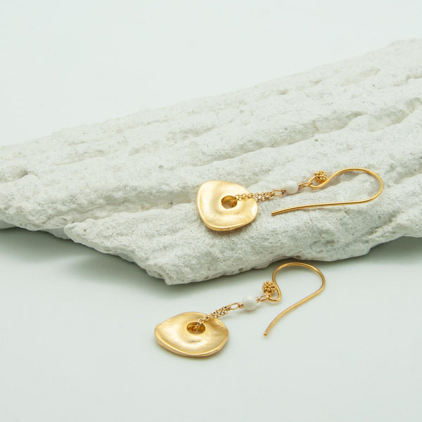 Freeform Gold-Plated Ivory Disc Drop Earrings