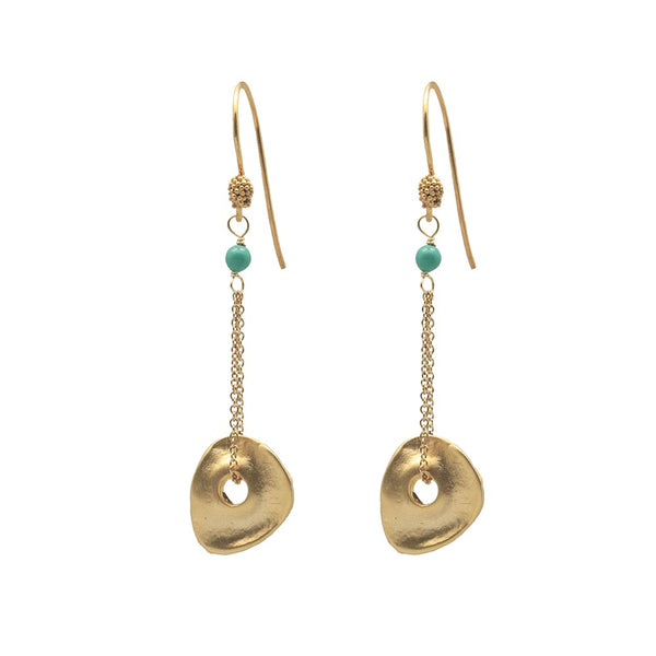 Disc Chain Gold-Plated Jade Drop Earrings