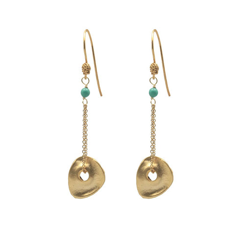 Disc Chain Gold-Plated Jade Drop Earrings
