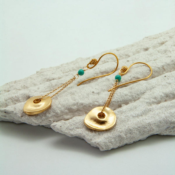 Disc Chain Gold-Plated Jade Drop Earrings