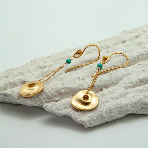 Disc Chain Gold-Plated Jade Drop Earrings