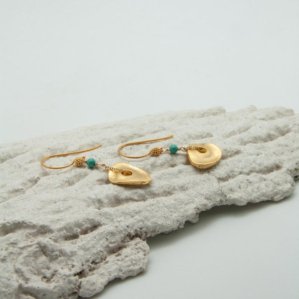 Freeform Gold-Plated Jade Disc Drop Earrings