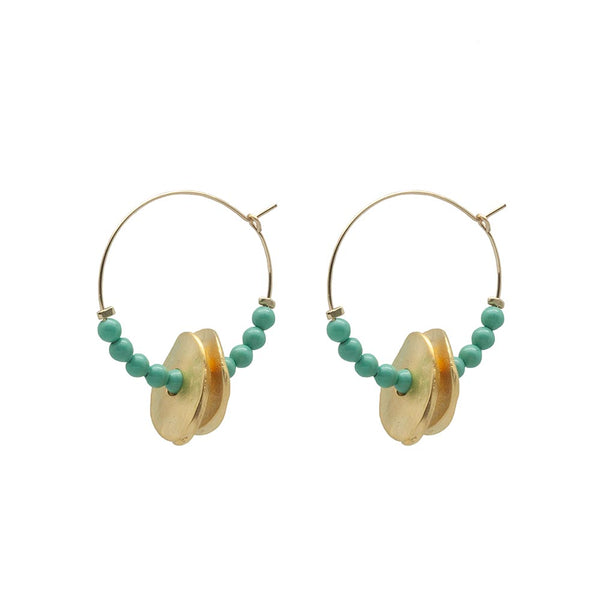 Beaded Gold-Plated & Jade Midi Hoops