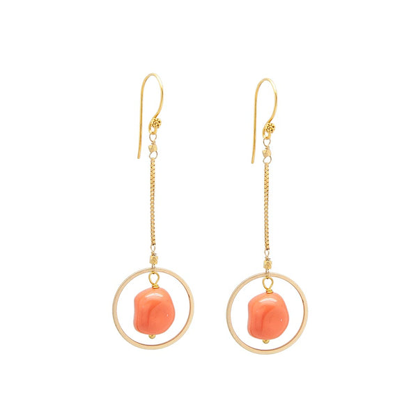 Nugget Gold-Plated Coral Chain Circle Drop Earrings