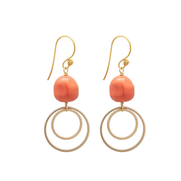 Nugget Gold-Plated Coral Double Circle Drop Earrings