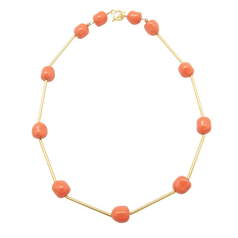 Nugget Gold-Plated Coral Tube Collar Necklace