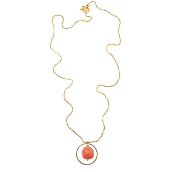 Nugget Gold-Plated Coral Circle Necklace