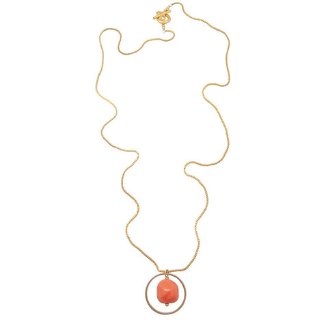 Nugget Gold-Plated Coral Circle Necklace