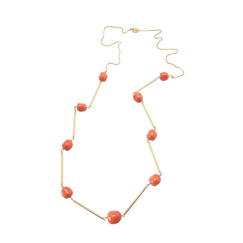 Nugget Gold-Plated Coral Tube Necklace - Long