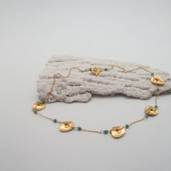 Pebble Disc Gold-Plated Jade Necklace