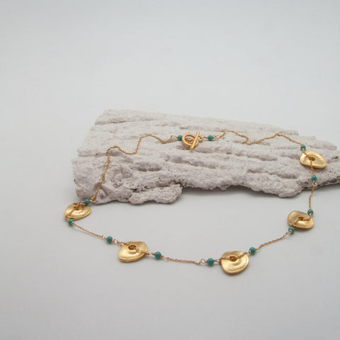 Pebble Disc Gold-Plated Jade Necklace