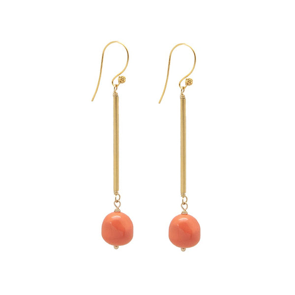 Nugget Gold-Plated Coral Tube Drop Earrings