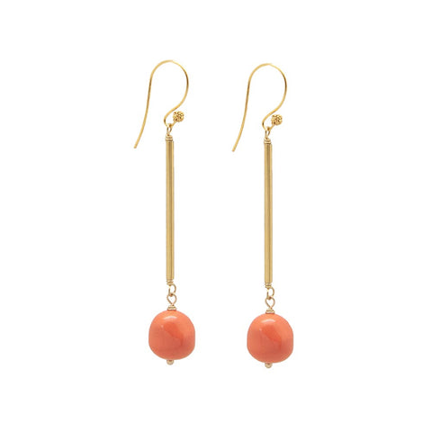 Nugget Gold-Plated Coral Tube Drop Earrings