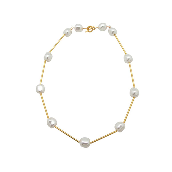 Nugget Gold-Plated Pearl Tube Collar Necklace