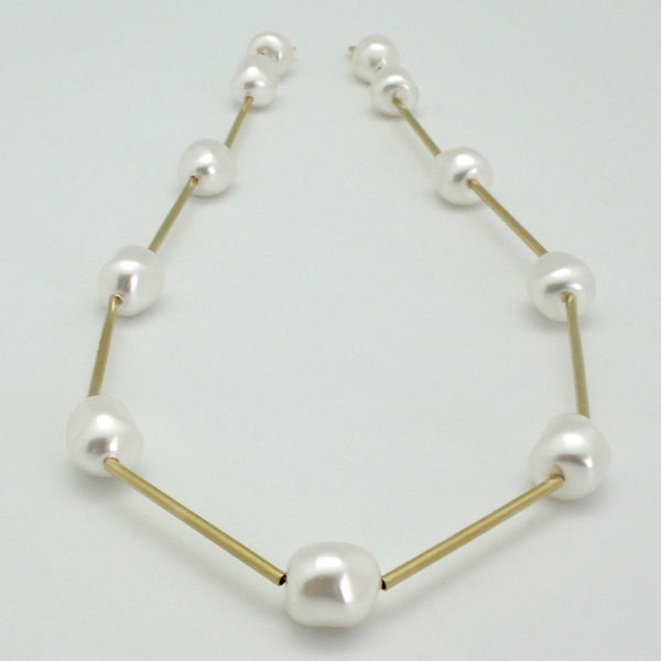 Nugget Gold-Plated Pearl Tube Collar Necklace