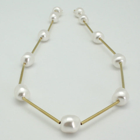 Nugget Gold-Plated Pearl Tube Collar Necklace