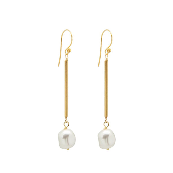 Nugget Gold-Plated Pearl Tube Drop Earrings