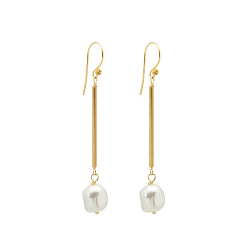 Nugget Gold-Plated Pearl Tube Drop Earrings