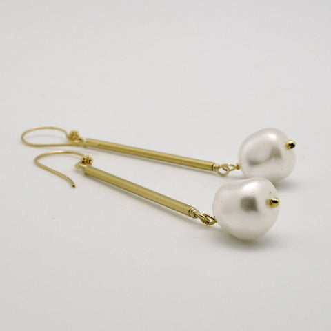 Nugget Gold-Plated Pearl Tube Drop Earrings