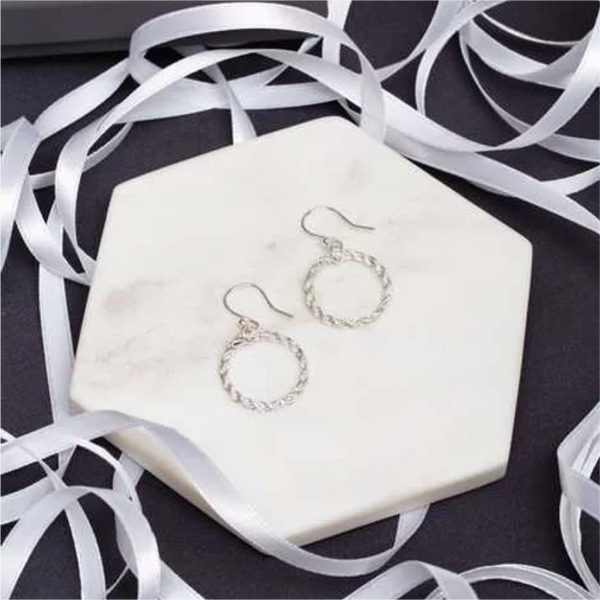 Rope Circle Sterling Silver Medium Drop Earrings