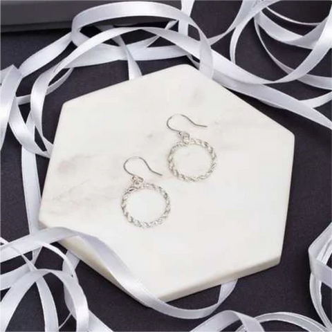 Rope Circle Sterling Silver Medium Drop Earrings