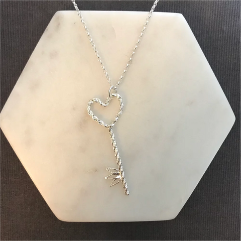 Heart Key Sterling Silver Amulet Pendant Necklace